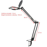 Glow Moonlight 8013 6″ LED Magnifying Desk Lamp White - dimensions and measurements shown