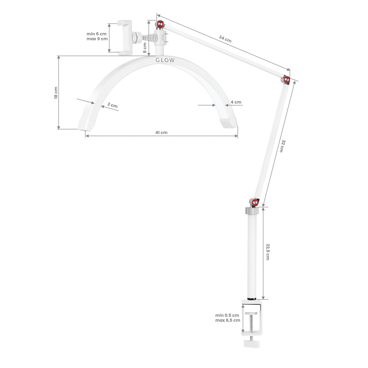 Glow MX3 20W LED Treatment Desk Lamp White - LED treatment lamp with adjustable light arms on a white background