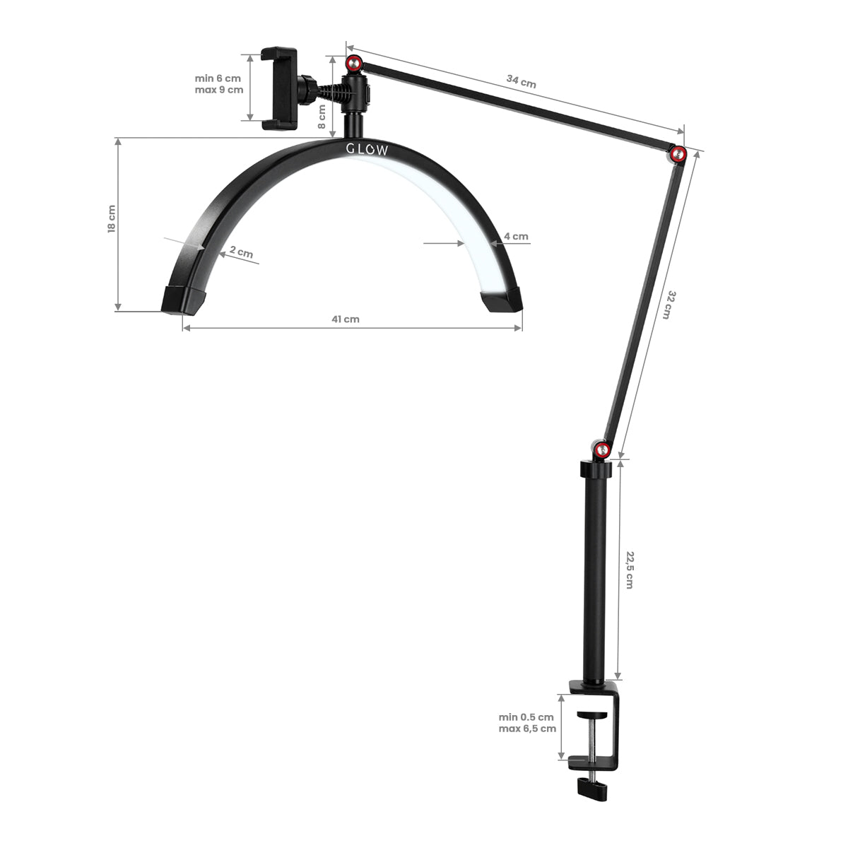 Glow MX3 Lash Treatment Tabletop Lamp Black - LED treatment lamp with adjustable light arms on a white background