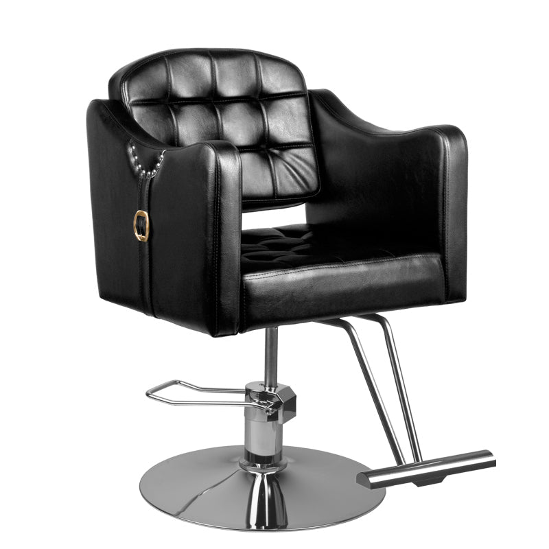 Hair System 0-90 Hair Salon Styling Chair Black - angled front view on a white background