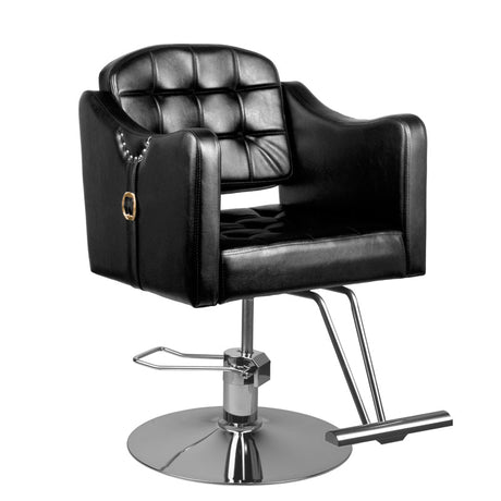 Hair System 0-90 Hair Salon Styling Chair Black - angled front view on a white background