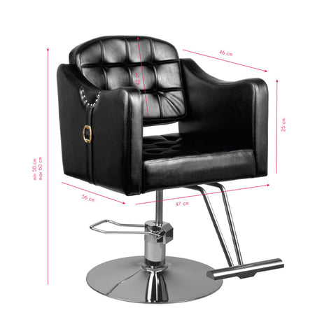 Hair System 0-90 Hair Salon Styling Chair Black - side view on a white background