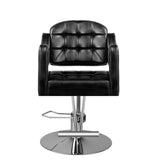 Hair System 0-90 Hair Salon Styling Chair Black - close-up of the upholstery, frame and footrest details