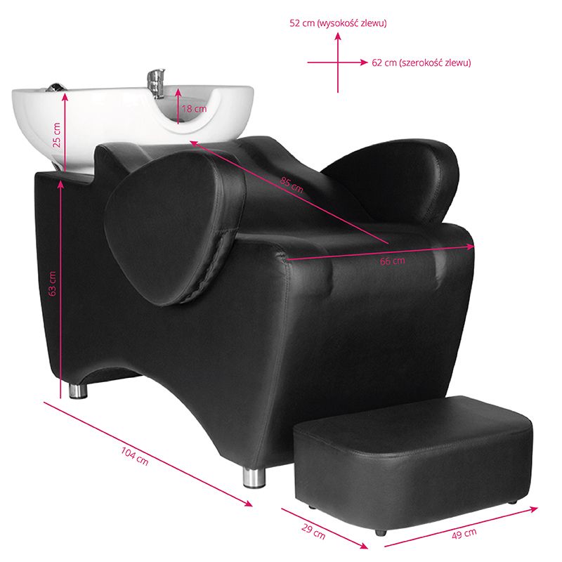 Hair System HSB46 Backwash Unit Black - front view of the complete wash unit