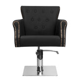 Hair System BER 8541 Barber Chair Black - reclined side view with the footrest extended