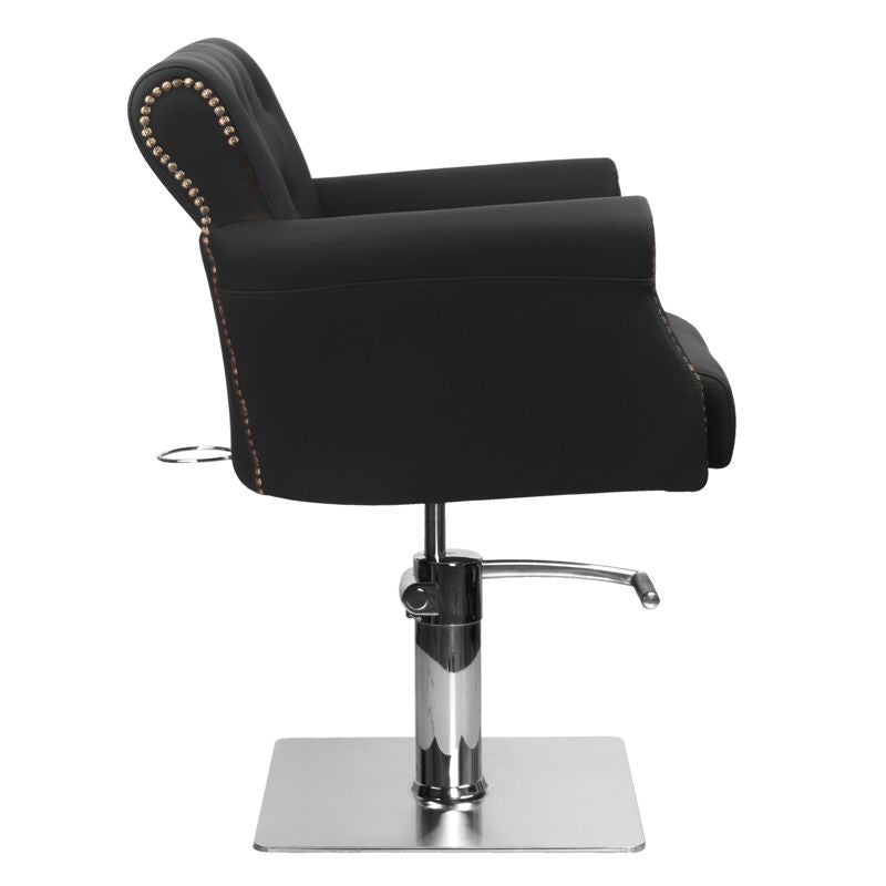 Hair System BER 8541 Barber Chair Black - close-up of the upholstery, frame and footrest details