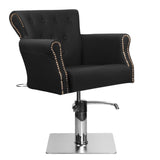 Hair System BER 8541 Barber Chair Black - close-up of the upholstery, frame and footrest details
