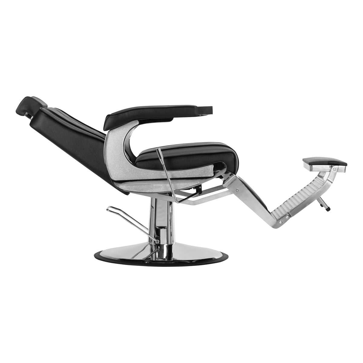 Hair System BM88066 Barber Chair Black - close-up of the upholstery, frame and footrest details