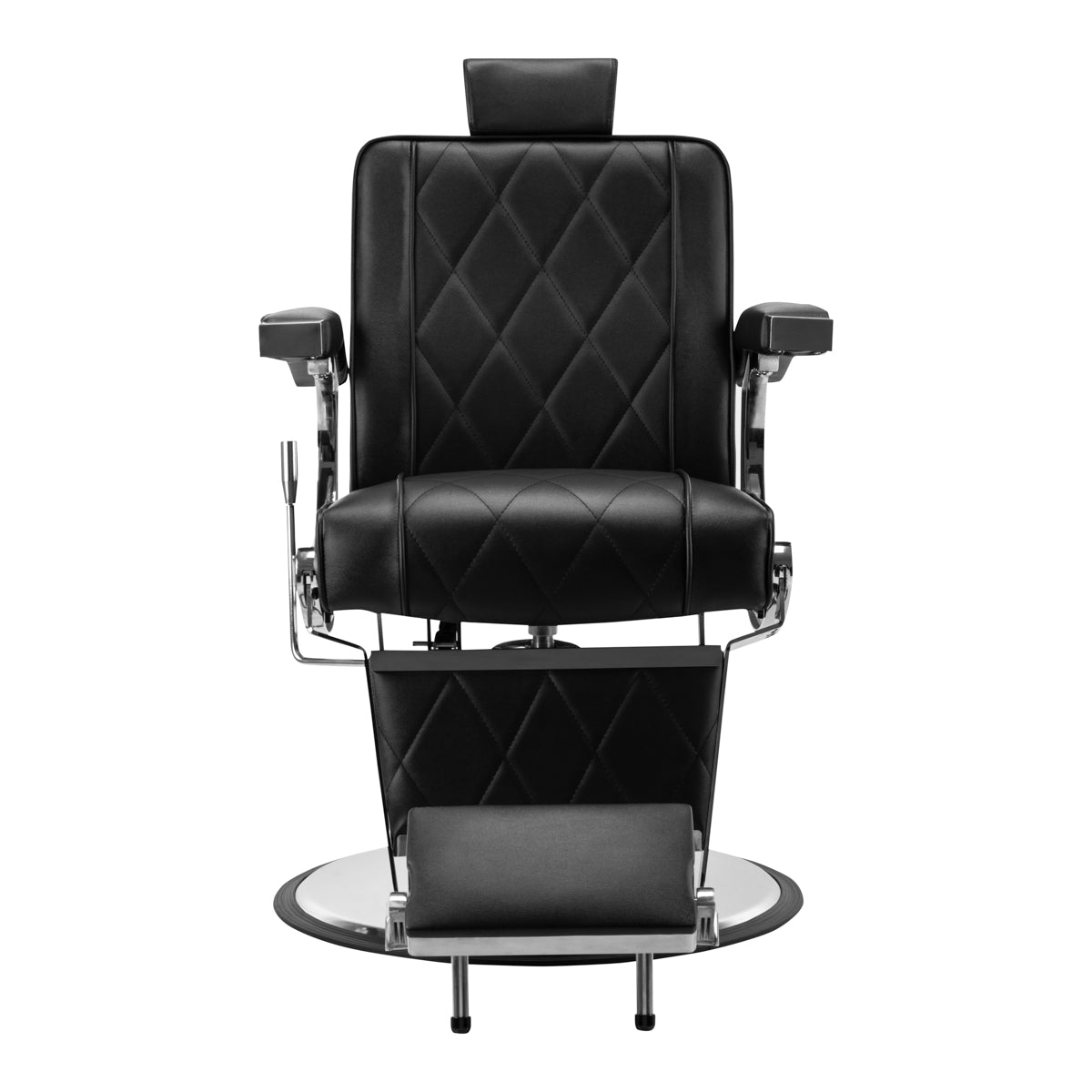 Hair System BM88066 Barber Chair Black - close-up of the upholstery, frame and footrest details