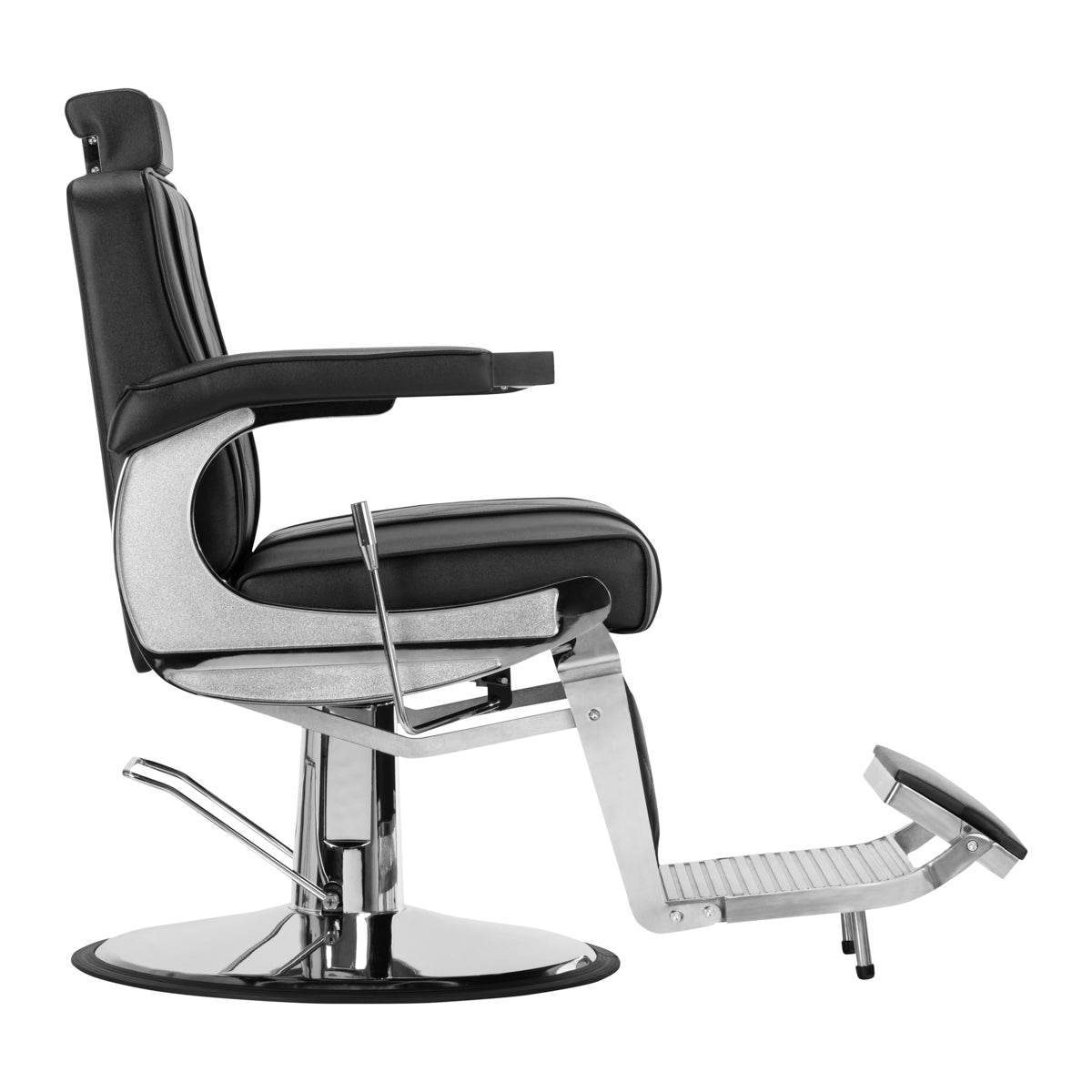 Hair System BM88066 Barber Chair Black - close-up of the upholstery, frame and footrest details