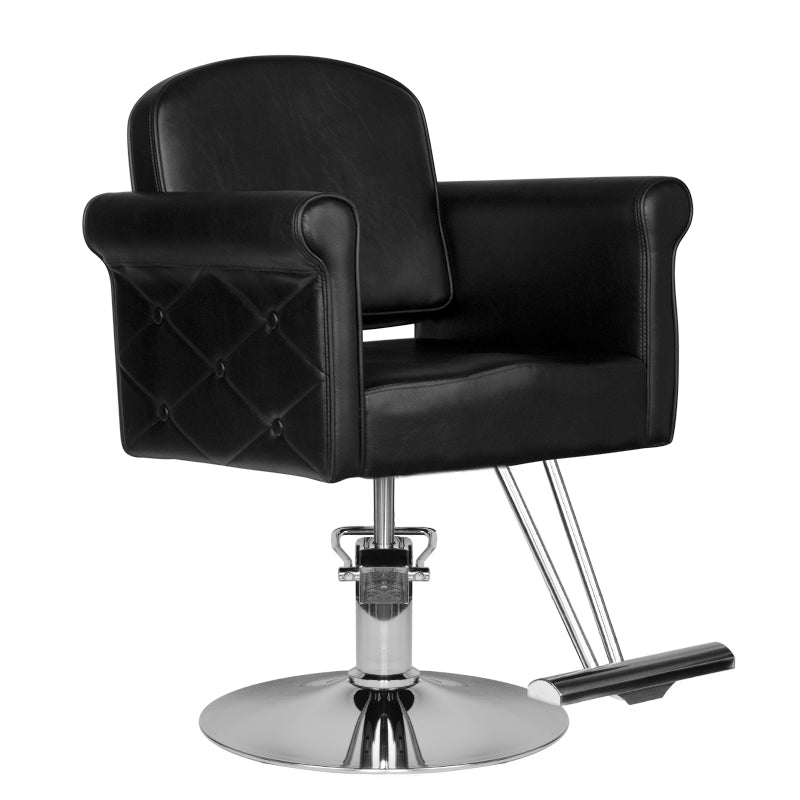 Hair System Hairdressing Chair HS69 Black - angled front view on a white background