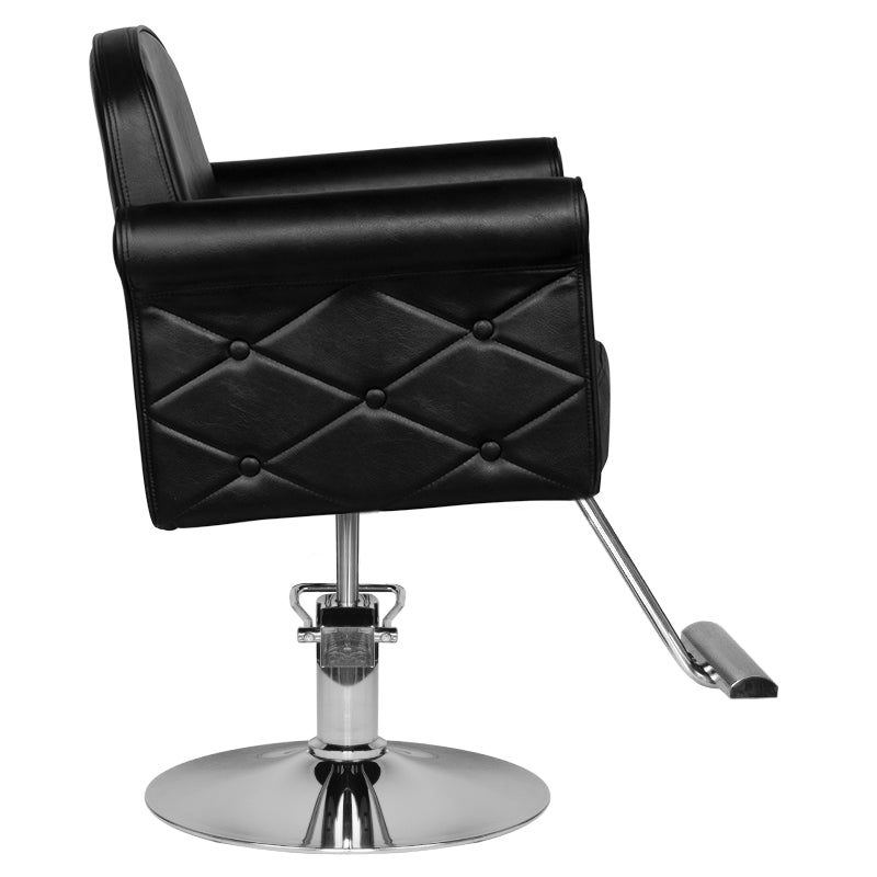 Hair System Hairdressing Chair HS69 Black - close-up of the upholstery, frame and footrest details