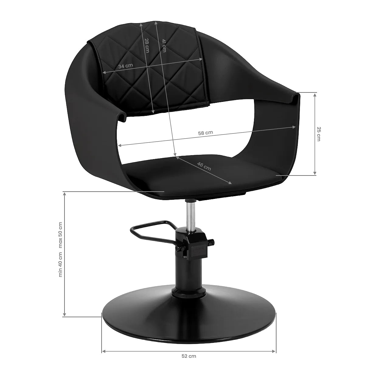 Hair System Halo Hair Salon Styling Chair Black - close-up of the upholstery, frame and footrest details
