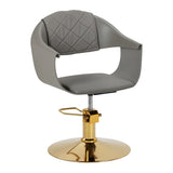 Hair System Halo Hair Salon Styling Chair Grey & Gold - angled front view on a white background