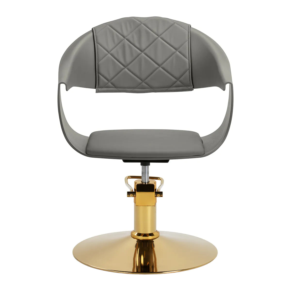 Hair System Halo Hair Salon Styling Chair Grey & Gold - side view on a white background