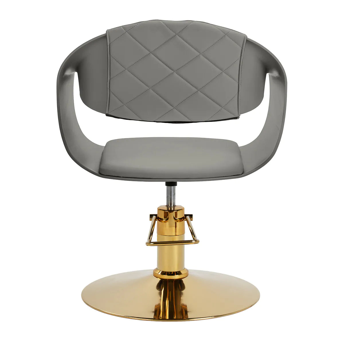 Hair System Halo Hair Salon Styling Chair Grey & Gold - rear view on a white background