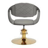 Hair System Halo Hair Salon Styling Chair Grey & Gold - rear view on a white background