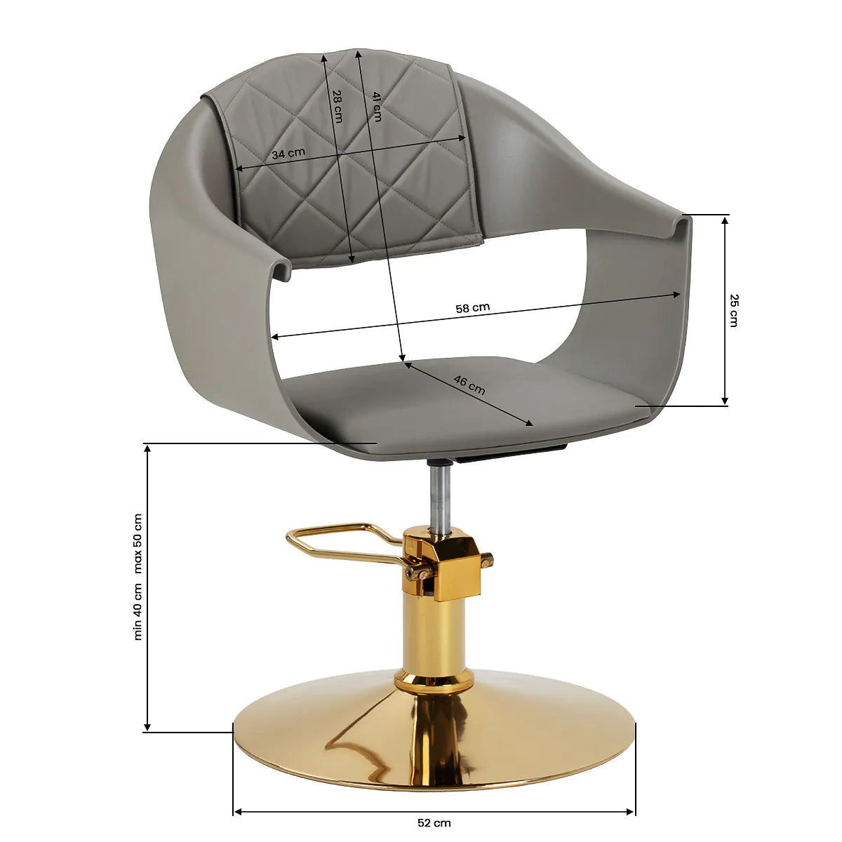 Hair System Halo Hair Salon Styling Chair Grey & Gold - close-up of the upholstery, frame and footrest details