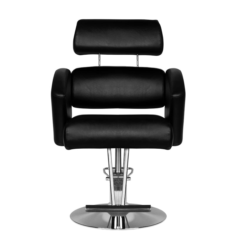 Hair System HS02 Barber Chair Black - close-up of the upholstery, frame and footrest details
