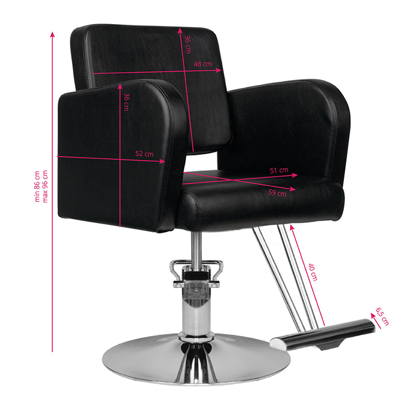 Hair System HS92 Hair Salon Styling Chair Black - side view on a white background