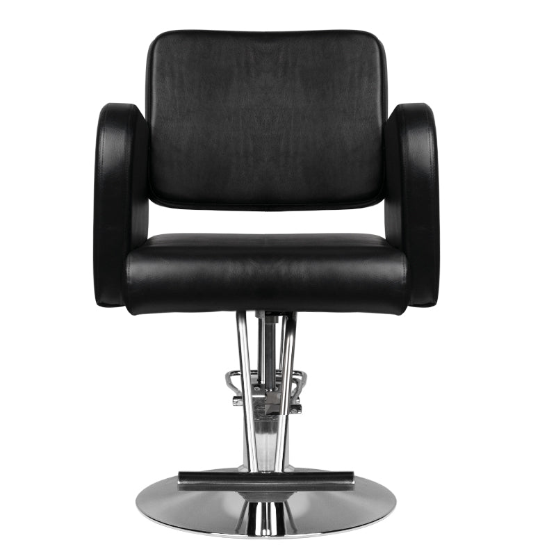 Hair System HS92 Hair Salon Styling Chair Black - close-up of the upholstery, frame and footrest details