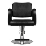 Hair System HS92 Hair Salon Styling Chair Black - close-up of the upholstery, frame and footrest details