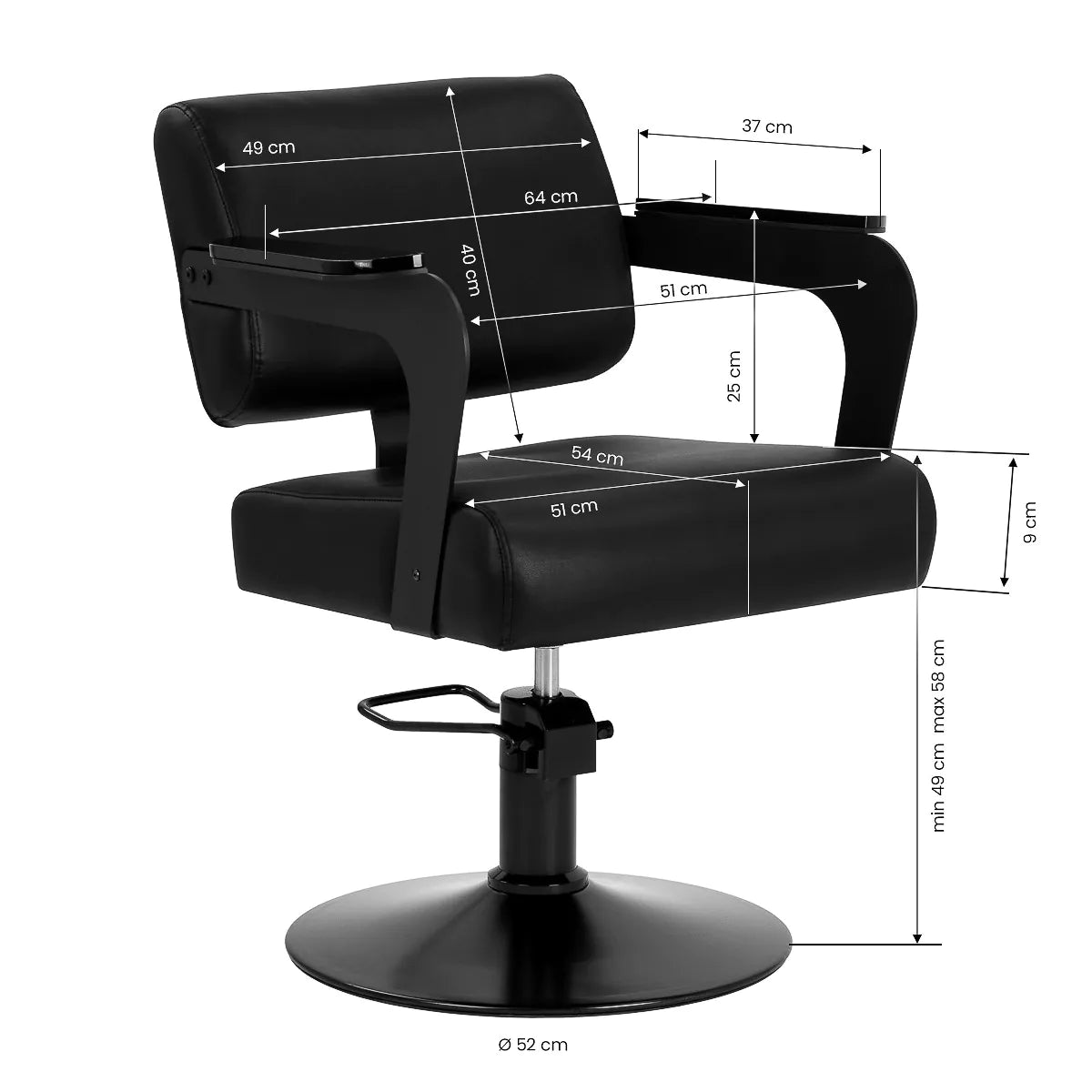 Hair System Jet Hair Salon Styling Chair Black - close-up of the upholstery, frame and footrest details