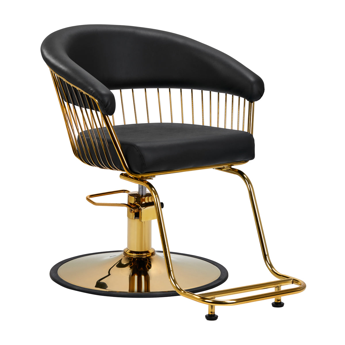 Hair System Lile Hair Salon Styling Chair Gold & Black - angled front view on a white background