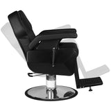 Hair System New York Black Barber Chair - reclined side view with the footrest extended