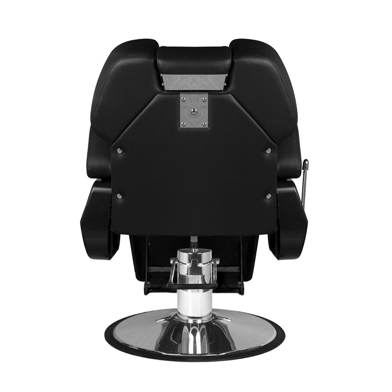 Hair System New York Black Barber Chair - close-up of the upholstery, frame and footrest details