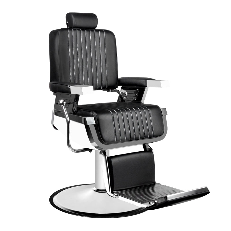 Hair System Royal X Black Barber Chair - angled front view on a white background