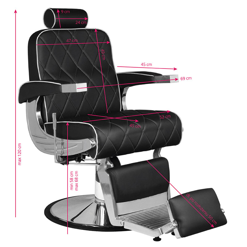 Hair System Royal X Black Barber Chair - reclined side view with the footrest extended