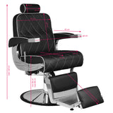 Hair System Royal X Black Barber Chair - reclined side view with the footrest extended