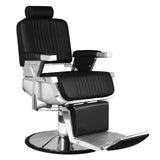 Hair System Royal X Black Barber Chair - close-up of the upholstery, frame and footrest details