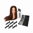 Hairdressing training kit with brown-haired Gabbiano WZ2 head, nine Toni&Guy combs, silver spray bottle and six black clips.