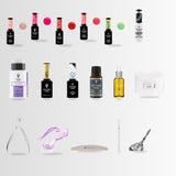 Hybrid Service Essentials & Colour Wardrobe 17-piece professional nail bundle, staggered arrangement view