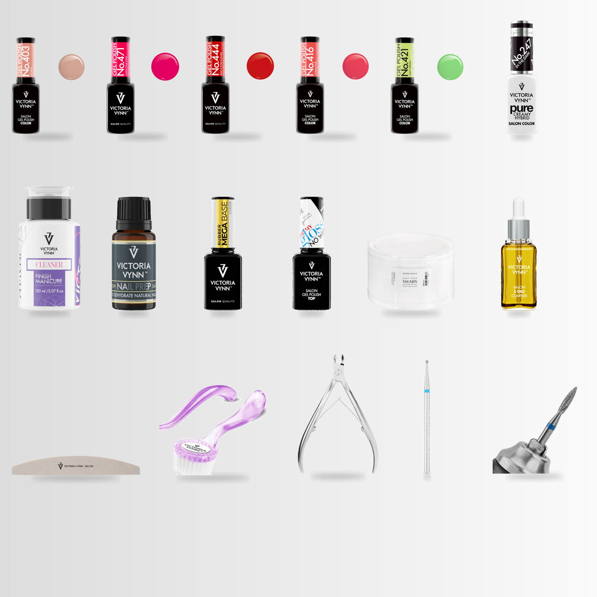 Hybrid Service Essentials & Colour Wardrobe 17-piece professional nail bundle, clean lineup view