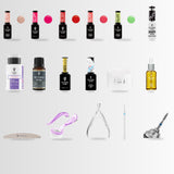 Hybrid Service Essentials & Colour Wardrobe 17-piece professional nail bundle, clean lineup view