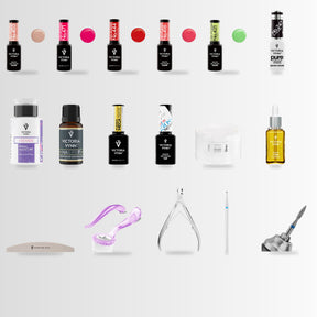 Hybrid Service Essentials & Colour Wardrobe 17-piece professional nail bundle, clean lineup view