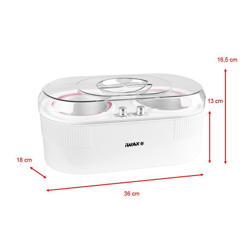 iWax Wax Heater 2-In-1 Can 400ml + 800ml 350W - dimensions and measurements shown
