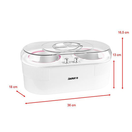 iWax Wax Heater 2-In-1 Can 400ml + 800ml 350W - dimensions and measurements shown
