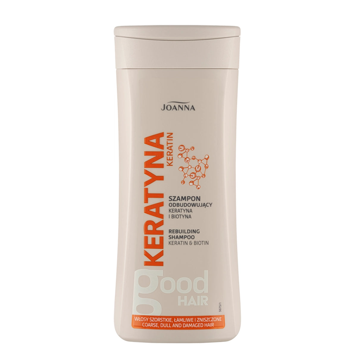 Joanna Keratin Rebuilding Hair Shampoo - 200ml - retail hair-care container isolated on a white background