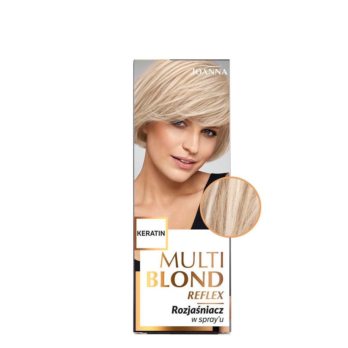 Joanna Multi Blond Reflex Hair Spray Lightener - arranged with the included components on a white background