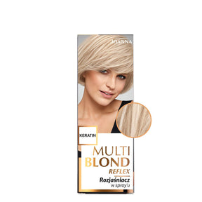 Joanna Multi Blond Reflex Hair Spray Lightener - arranged with the included components on a white background