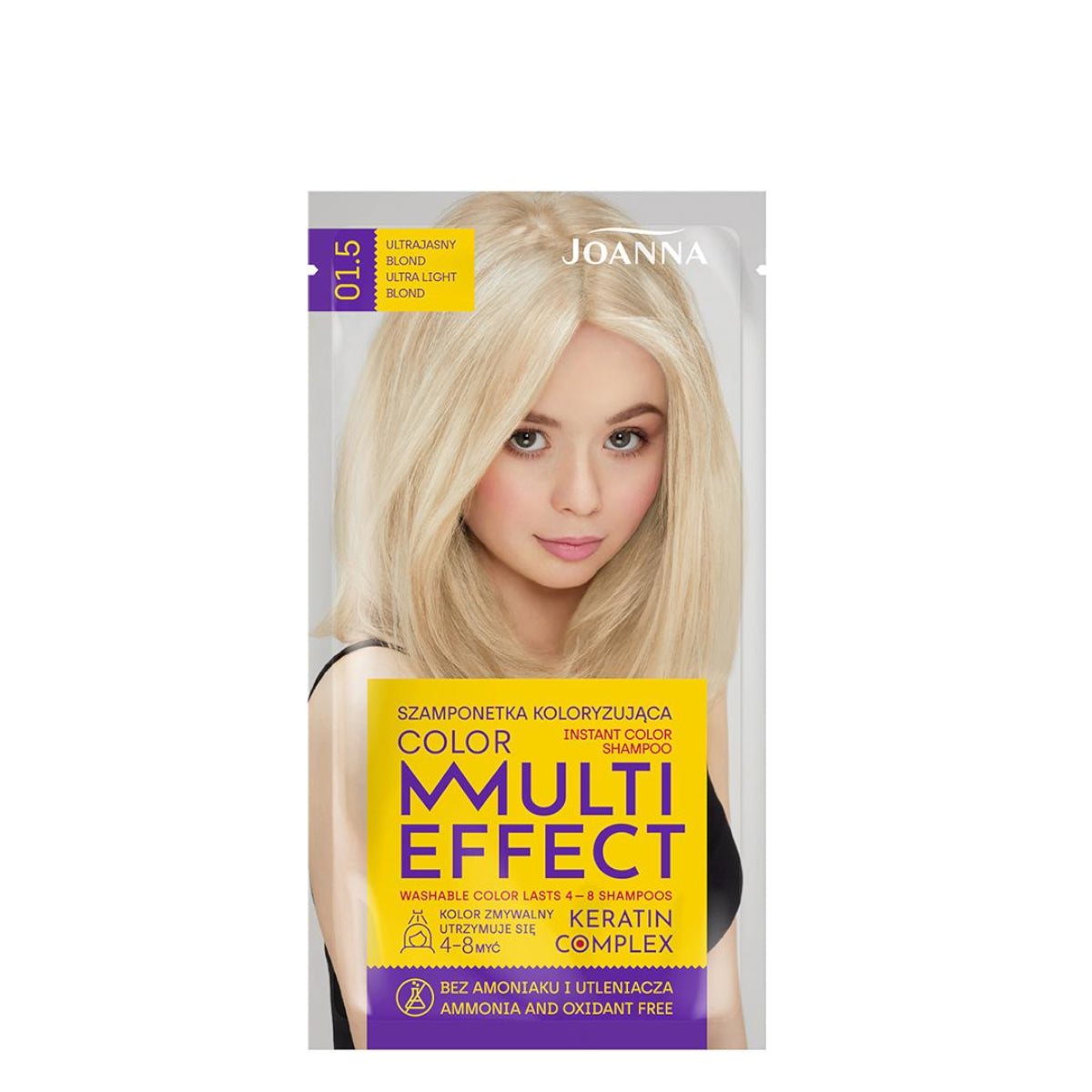 Joanna Multi-Effect Instant Color Hair Shampoo Ammonia-Free - 01.5 - retail hair-care container isolated on a white background