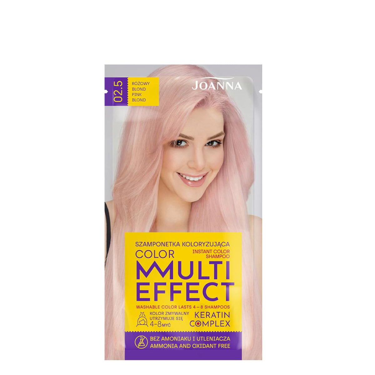 Joanna Multi-Effect Instant Color Hair Shampoo Ammonia-Free - 02.5 - retail hair-care container isolated on a white background