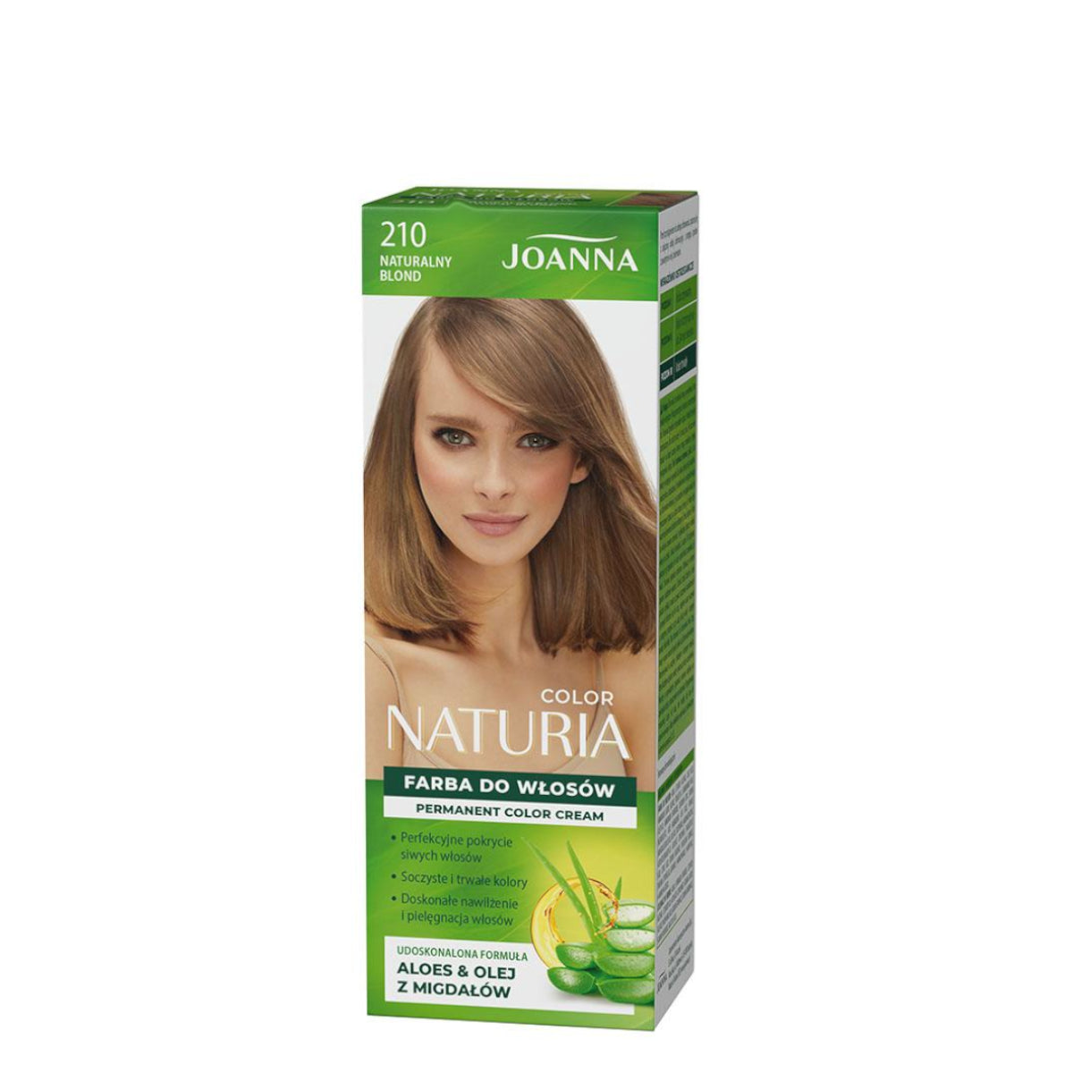 Joanna Naturia Permanent Color Cream Hair Dye - 210 Natural Blond - retail hair-care container isolated on a white background