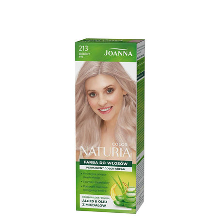 Joanna Naturia Permanent Color Cream Hair Dye - 213 Silver Dust - retail hair-care container isolated on a white background