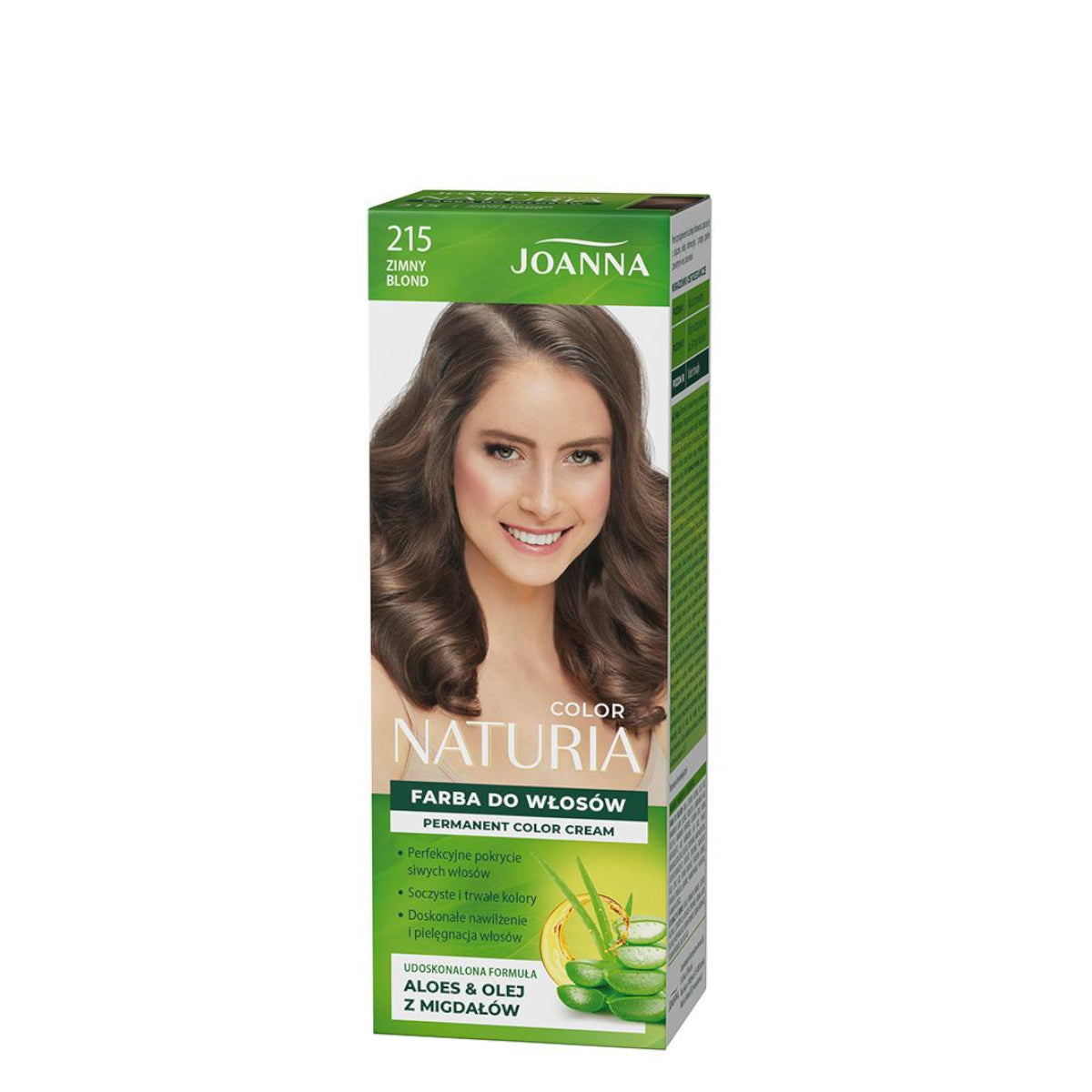 Joanna Naturia Permanent Color Cream Hair Dye - 215 Cold Blond - retail hair-care container isolated on a white background