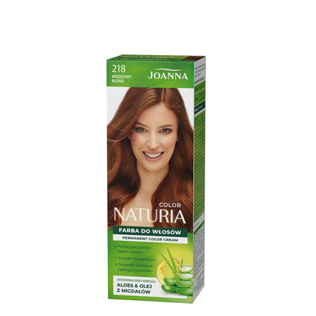 Joanna Naturia Permanent Color Cream Hair Dye - 218 Copper Blond - retail hair-care container isolated on a white background